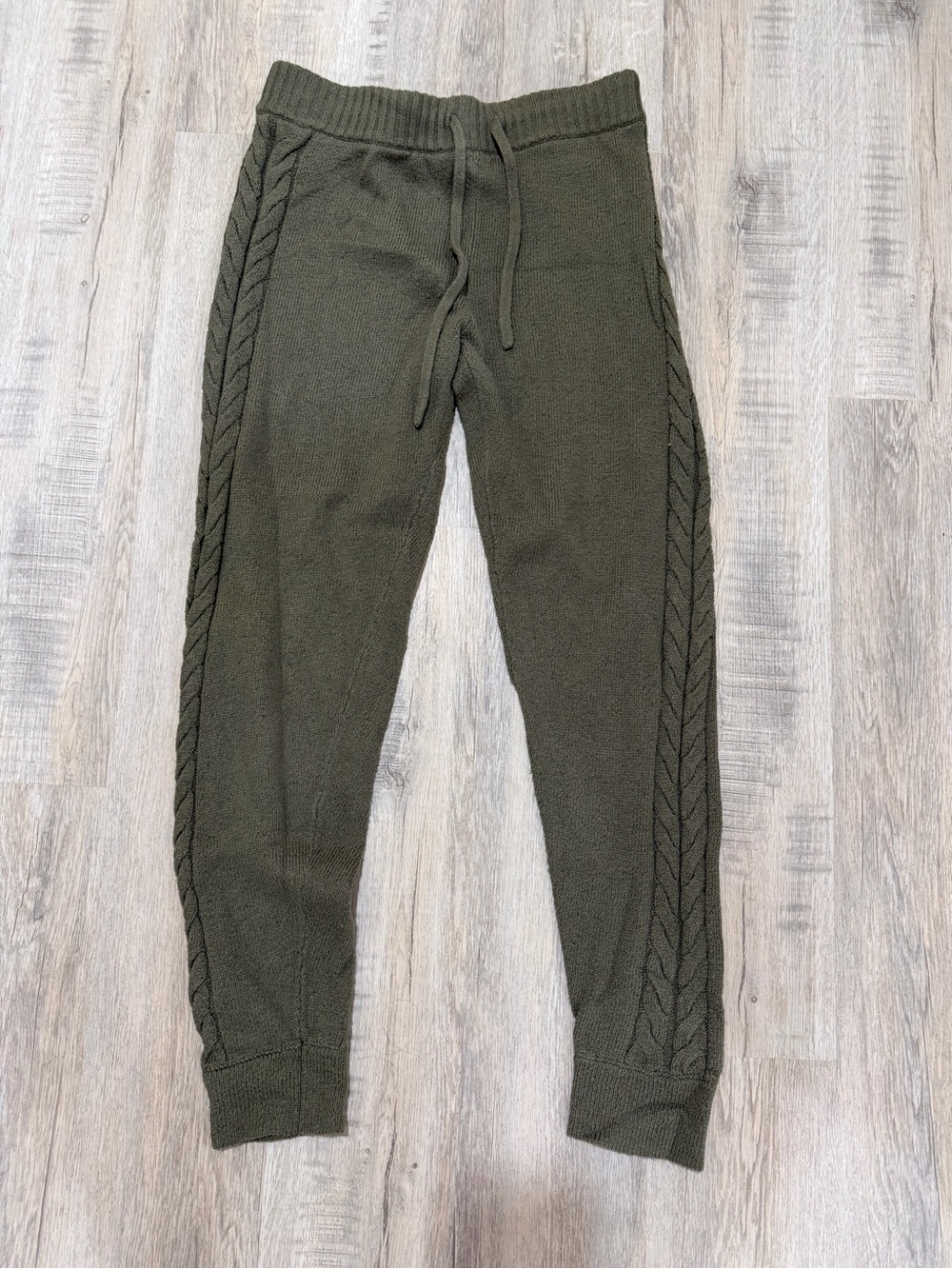 Aerie S Olive Knit Jogger Pants with Side Cable Detail